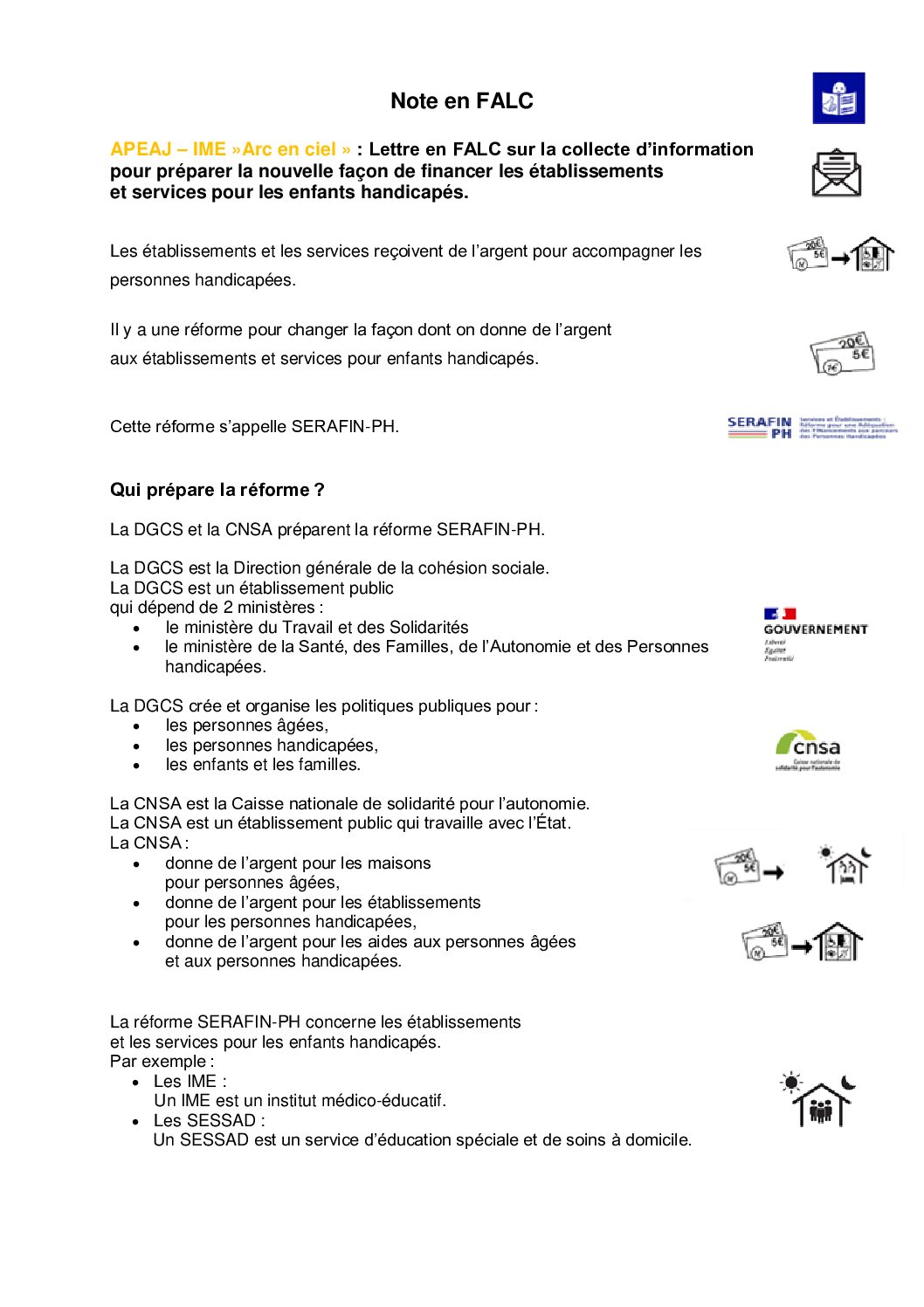 Note d&rsquo;information en FALC – CNSA SERAFIN-PH – IME « Arc en ciel »