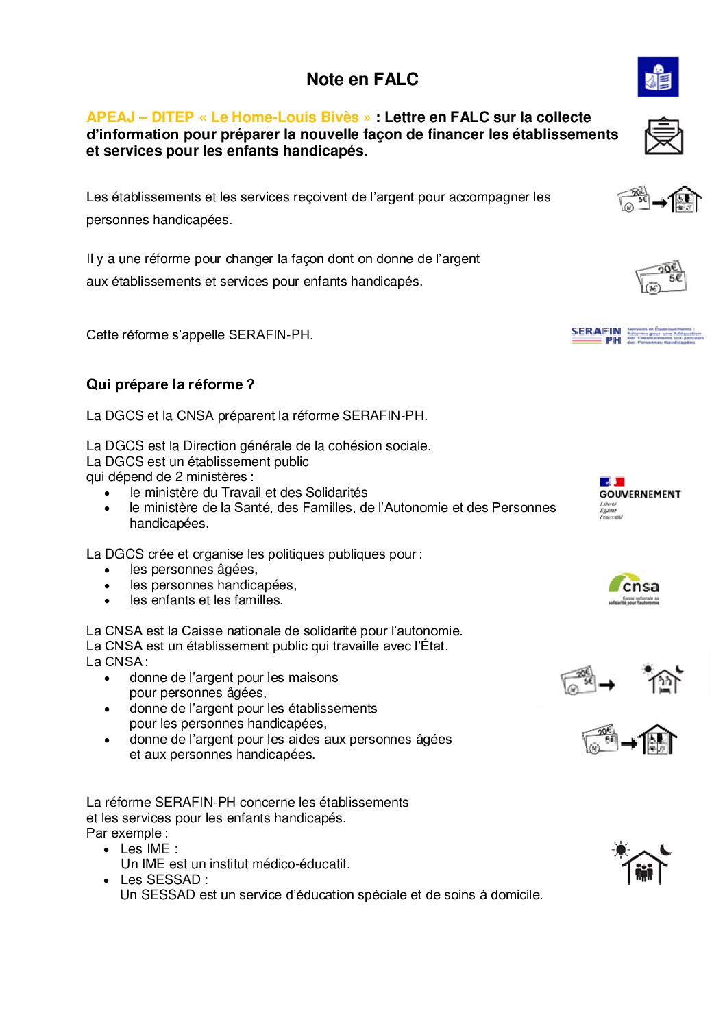 Note d&rsquo;information en FALC – CNSA SERAFIN-PH – DITEP « Le Home Louis Bivès »